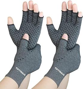2 Pairs Arthritis Compression Gloves for Arthritis, Rheumatoid, Carpal Tunnel Pain, Hand Compression Gloves Fingerless for Typing, Work, Driving, Fit Women Men, Anti-Slip Dots (Grey, Medium)