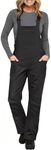 Women's Insulated Snow Bibs Waterproof Ski Pants Adjustable Overalls Color Block Winter One Piece Snowsuit with Pockets Black