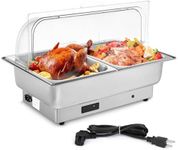 Electric Chafing Dish Buffet Set, 9 QT Roll Top Stainless Steel Chafer with Temperature Control & Transparent Lid Chafing Server Set, Food Warmers for Parties