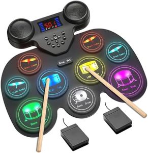 Electronic Drum Set with 7 Colorful LED Light Patterns, Enhanced Rebound Feel Drum Kit Featuring Bluetooth MIDI, Dual Speakers and 9 Drum Pads, for Kids and Adult Beginners