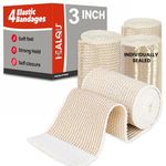 HEALQU Premium Elastic Bandage - 3 Inch by 5 Yards, Box of 4 Rolls - Self-Closure Compression Wrap for Legs, Knees, Ankles, Wrists, Elbows, Shoulders - Athletic Stretchable Bandage Wrap