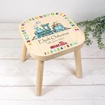 Personalised Children's Wooden Stool, Childs Train Theme. Birthday, Christening Or Baptism Gift.