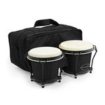 World Rhythm BON7 Bongos 6” & 7” Beginners Oak Bongo Drums – Matte Black Bongos with Padded Gig Bag