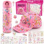 Gifts for Girls Decorate Your Own Water Bottle and Baseball Cap, Art and Crafts for Girls with Glitter Gem Unicorn Stickers, Halloween Birthday Present Girls Age 4 5 6 7 8 9 10 Year Old Craft Kit