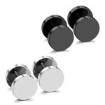 JewelrieShop Black Faux Gauges Plugs Earrings for Men Stainless Steel Dot Disc Studs Circle Flat Back Cheater Tunnel Dumbbell Earrings Women(18 Gauges,2 Pairs,9mm,Black and Silver)