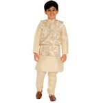 Pro-Ethic Style Developer Kurta Pajama Set For Kids Boys With Waistcoat | Silk | Floral | Traditional Dress (S-209), 8-9 Years, Gold, Golden