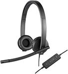 Logitech H570e Wired Headset, Stereo Headphones with Noise-Cancelling Microphone, USB, in-Line Controls with Mute Button, Indicator LED, PC/Mac/Laptop - Black