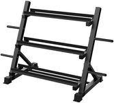 Balelinko 3-Tier 38'' Width Dumbbell Barbell Weight Rack, 1300 lbs Weight Capacity Storage Stand with Reinforced Tube for Home Gym, Bonus 4 Barbell Holders and 4 Pcs 1" Spring Lock Collars,Black