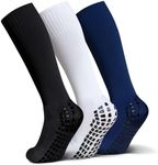 Raigoo Grip Non Slip Socks,Soccer Softball Baseball Football Socks for Boys and Girls Ages 4 to 16 Knee High Non Skid, Black+white+navy Blue