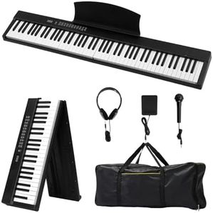 Glarry 88 Key Folding Digital Piano Full Size Electric Keyboard with Semi-Weighted Keys, Portable Keyboard Piano Set With Sustain Pedal, Headphones, MIDI Bluetooth, Black
