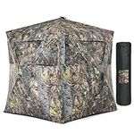 DORTALA Portable Hunting Blind, 3 Person Pop-up Camouflage Ground Hunting Tent with Mesh Windows, Carrying Bag & Ground Stakes