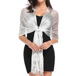 Silver Shawl for Women, vimate Glittering Metallic Shawl Scarf and Wraps for Evening Patry Dresses（CA-Silver Grey)