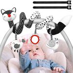 Car Seat Toys Baby Toys 0-6 Months Newborn Toys, Stroller Toys Infant Toys for 0 3 6 9 12 Months Girls Boys Infants, Black and White Baby Toys, High Contrast Baby Toys for Crib Mobile with 2 Velcro