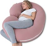 Meiz Pregnancy Pillow, Pregnancy Pillow for Sleeping, Cooling C-Shaped Body Pillow, Maternity Pillow for Pregnant Women with Silky Jersey Cotton Cover, Pink