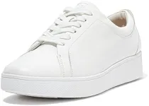 FitFlop Women's Rally Leather Sneakers with Flexible, Slip Resistant Rubber Outsole and Anatomicush Midsole, Old-School Tennis Shoe Style, On The Go Ergonomic Padded Footwear, Urban White, 7.5