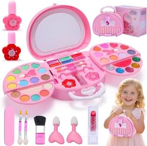 Kids Makeup Kit with Mirror - Real Washable Make up Set for Little Girls , Play Makeup for Toddlers Children Princess Dress Up Christmas Birthday Gifts Toys for 3-12 Year Old Girls