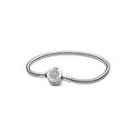 PANDORA Moments Sparkling Crown O Snake Chain, Clear CZ 925 Sterling Silver Charm Bracelet, 7.5 inches, Sterling Silver, not-applicable