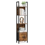 VASAGLE 5-Tier Bookshelf, Book Shelf with Drawer, Industrial Bookcase, with Steel Frame, for Living Room, Home Office, Bedroom, 9.4 x 15.7 x 65 Inches, Rustic Brown and Black ULLS146B01