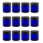 4-Ounce Cobalt Blue Glass Straight Sided Cosmetic Jars (12-Pack); 120 Ml. Capacity, Bpa-Free Lids