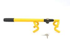 Streetwize SWDH Double Hook Steering Wheel Lock - Yellow, Heavy Duty Wheel Lock with Cross Locking Mechanism, Hi-Vis Deterrent. Anti-Theft Locking Devices