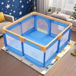 Dawnwake 120x120 cm Playpen for Baby up to 3 Years with Safety Lock & Anti-Fall Grasp Rings (No Ball/No Mat, Non-Foldable) - Blue