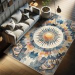 Ambesonne Moth Decorative Rug, Psychedelic Bohemian Sun and Wingy Esoteric Animals with Fractal Details, Quality Carpet for Bedroom Dorm and Living Room, 2' 2" x 3' 7", Blue Grey Apricot Beige