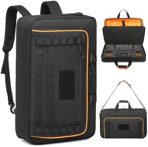 SLINRKE DJ Controller Case for DDJ-FLX4/ 200/400/SR2/REV1 Numark Party Mix 2/Mixtrack Platinum FX with 15.6" Laptop Compartment, DJ Controller Bag with Thick EVA Padding, Black+Orange