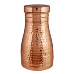 Adoko Pure Copper & Joint Free Modern & Stylish Bedside Bedroom Copper Bottle Jar with Glass/Tumbler Lid | Capacity 1 Litre, 1Pc