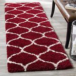 iesu Modern Shaggy Carpets Polyester Bedside Runner Soft Rug Hall Offices Kitchens Bedroom Bedroom Kids Room Floor Home Decor (Maroon & Ivory, 2X5 Feet)