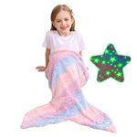 Viviland Kids Mermaid Tail Blanket - Mermaid Tail Blankets Glow in The Dark - Flannel Mermaid Blanket Gifts for Girls - Luminous Star Super Soft Tie Dye Girls Toys - Multicolor Star 17"×39"