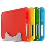 Plastic Chopping Boards with Storage Stand, BPA Free, 4 Packs Prevents Cross Contamination of Different Food, Dishwasher Safe