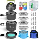 Odoland 29pcs Camping Cookware Mess Kit, Non-Stick Lightweight Pots Pan Kettle, Collapsible Water Container and Bucket, Stainless Steel Cups Plates Forks Spoons for Outdoor Backpacking Picnic