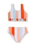 Arshiner Girls Two Piece Swimsuit Ruffle Tankini Bathing Suit Bikini Swimwear Set Orange White Stripes for 13-14 Years