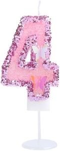 Kinsynko Birthday Candle 4 Years Old Girl Princess Child Number 4 Candle with Two 3D Cute Butterfly Decorations for Birthday, Pink Sequins 4th Cake Topper for Butterfly Theme Party Decorations