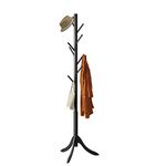 Coatrack 8 Standing Bamboo Coat Rack Hat Hanger 8 Hook for Jacket, Purse, Scarf Rack, Umbrella Tree Stand (Black)