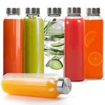 Winter Shore 500ml Reusable Glass Water Bottles with Lids [6 Pack] - Clear Glass Juice Bottles for Juicing, Hot & Cold Drinks, Shakes, Smoothie, Coffee - Leakproof Containers with Stainless Steel Caps