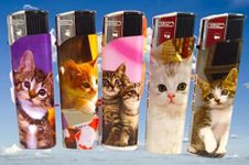 5 X ELECTRONIC -CATS DESIGN - LIGHTERS MAXI SIZE GAS REFILLABLE ADJUSTABLE FLAME IN FIVE COLOUR GREAT GIFT SET