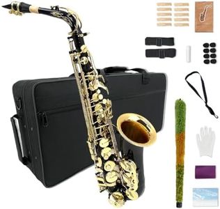 WUQIMUSC Alto Saxophone Eb for Beginners - Complete Saxophone Kit with Hard Case, Mouthpiece, Neck Strap, Reeds, Cleaning Kit - Ideal for Students & Professionals (Black)