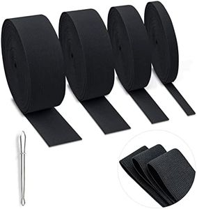 4 Rolls Elastic for Sewing, Black Elastic Band Knit Elastic Spool High Elasticity 0.4/0.6/1/1.5 Inch in Width, 5.5 Yards/Roll for Wigs Waistband Pants Dress Swimwear Belt (Black-4 Rolls)