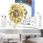 WOBANE Motion Sensor Light,Dimmable 5m White LED Strip Light with Remote,Under Counter Lights,12V Wardrobe Lights,LED Night Light for Kitchen，Cabinet,Cupboard,Closet,Stairs,Timming,300 LEDs,6000K