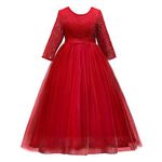 IMEKIS Girls Pageant Princess Flower Dress Kids Prom Puffy Ball Gowns Red 9-10 Years