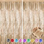 2Pcs Champagne Foil Fringe Curtain - HADEEONG 3.28ft x 6.56ft Metallic Tinsel Backdrop Party Streamers Door Curtains Photo Backdrop for Wedding Bridal Shower Baby Shower Champagne Birthday Decorations