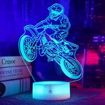 OkiyiD Dirt Bike Gifts for Boys, 3D Motocross Night Light Illusion Lamp for Teen Boys with Remote and Touch Control 16 Colors Flashing Changing, Mountain Bike Decor for Kids Room, Girls Birthday Gifts