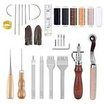 Leather Working Tools Kit, Leather Tool Set with Leather Groover, Prong Punch, Waxed Thread, Sewing Needles Leather Craft Tools for DIY Leather Hand Stitching Sewing and Making