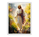 Generic Jesus Walking Among the Flowers Poster Christian Poster Canvas Print Poster Decor for Living Room(16x24inchs，Unframed)