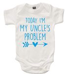 Edward Sinclair 6-12 Months 'Today I'm My Uncle's Problem' White Bodysuit with Sapphire Print