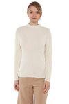 JENNIE LIU Women's 100% Pure Cashmere Long Sleeve Chuncky Rib Funnel Neck Jumper(L, Cream)