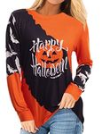 Funny Halloween Shirt for Women Long Sleeve Halloween Raglan Baseball Tee Shirt Top, A Black, X-Large