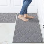 COSY HOMEER Kitchen Rugs 2 Pieces, 51x76cm+51x122cm, Absorbent and Stain-Resistant Kitchen Mats Non-Slip, Machine Washable Kitchen Runners Floor Mat Rugs for Kitchen, 100% Polyester, Grey