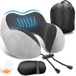 VASLON Travel Neck Pillow,Soft and Comfortable Memory Foam Neck Cushion,Head & Chin Support Travel Pillow Machine Washable for Travel Flight Car Bus Train,with 3D Eye Mask,Earplugs,Luxury Bag (Grey)